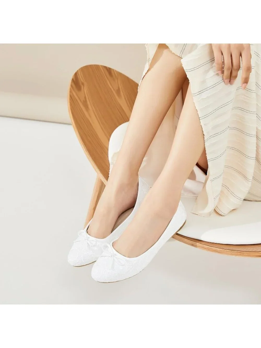 Women's White Pointed Toe Ballet Flats Bow Slip-On Comfortable Dress Shoes